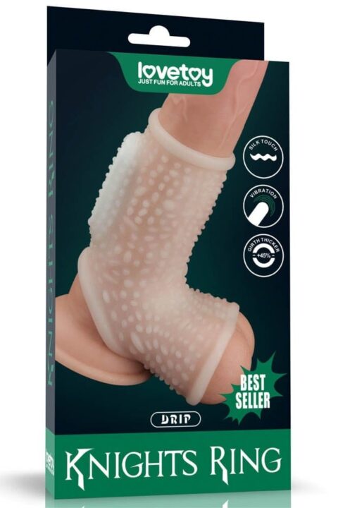 Vibrating Drip Knights Ring with Scrotum Sleeve (White)