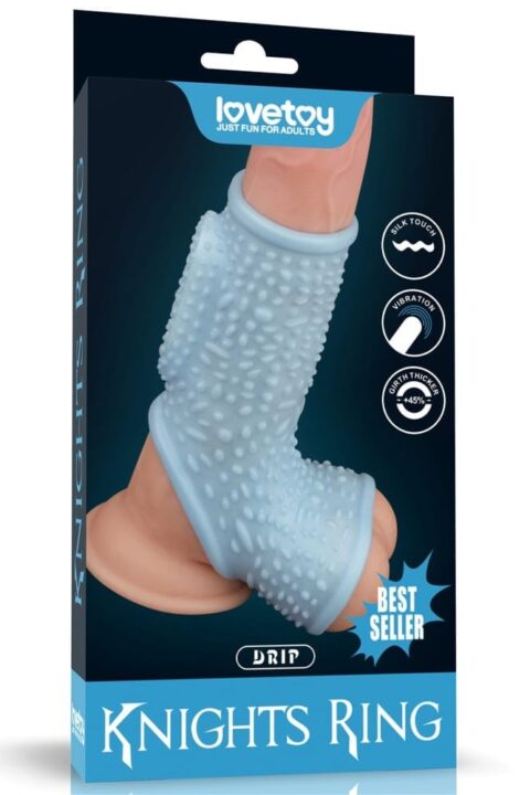 Vibrating Drip Knights Ring with Scrotum Sleeve Blue