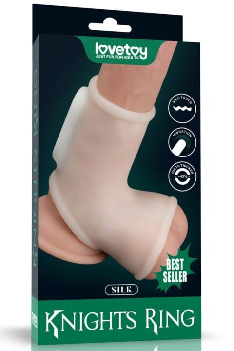 Vibrating Silk Knights Ring with Scrotum Sleeve (White) I
