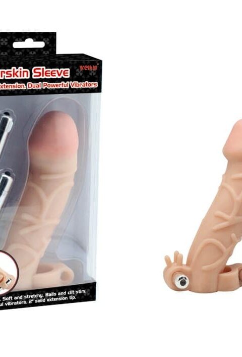 Charmly Cyberskin Extension Sleeve Dual Powerful Vibrators Flesh