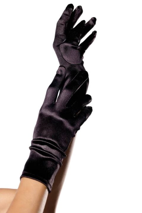 Wrist Length Satin Gloves, black, O/S