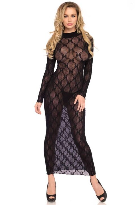 Long sleeved long dress, black, O/S