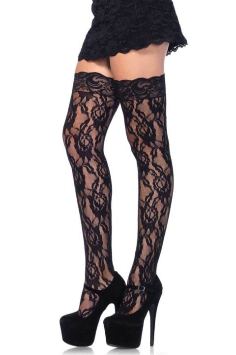 729762 LACE THI HI W/LACE TOP O/S BLK