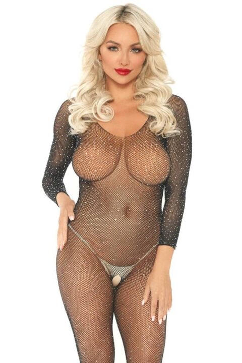 Fishnet Sleeved Bodystocking Black O/S
