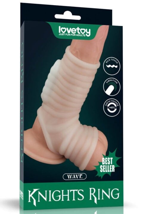 Vibrating Silk Knights Ring with Scrotum Sleeve (White) III