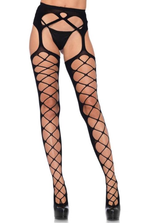 Diamond net opaque stockings, black, O/S