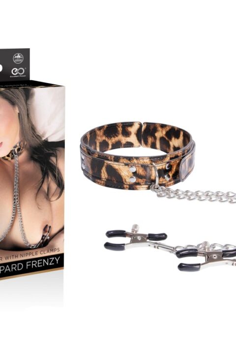 LEOPARD FRENZY COLLAR WITH NIPPLE CLAMPS