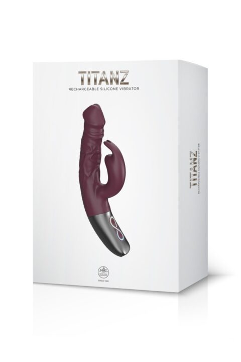 TITANZ 7" SILICONE RECHARGEABLE VIBRATOR IN RUBINE RED