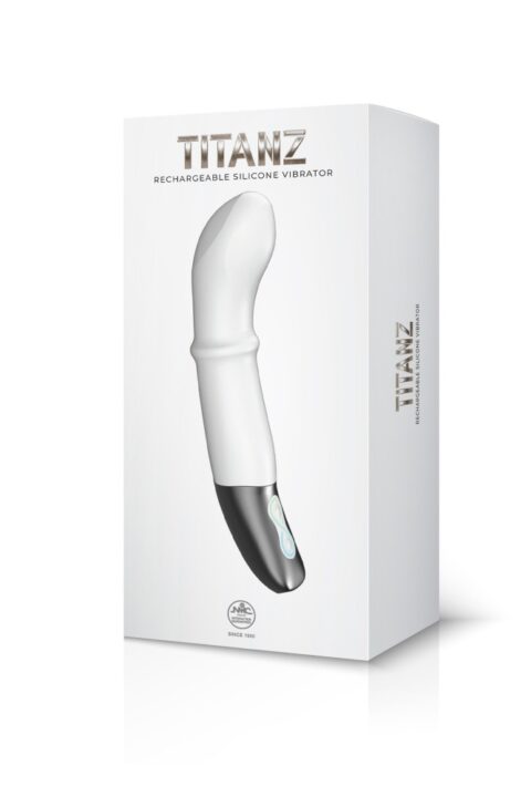TITANZ 7" SILICONE RECHARGEABLE VIBRATOR IN IVORY WHITE