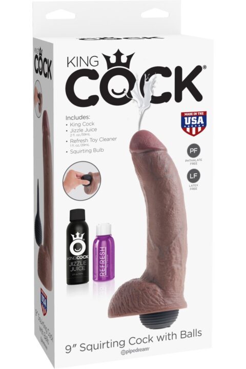 9" Squirting Cock with Balls Brown