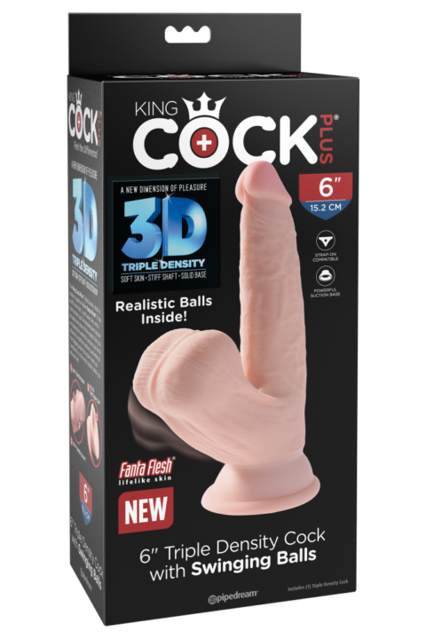 6" Triple Density Cock With Swinging Balls   Light