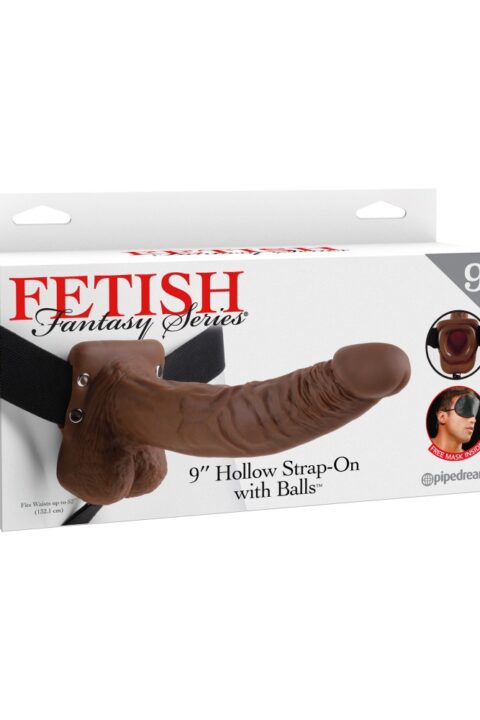 9" Hollow Strap-On with Balls  Brown/Black