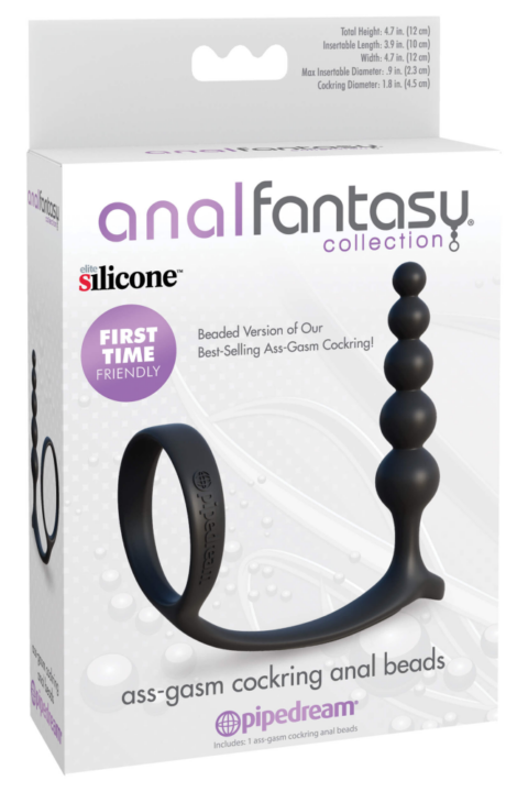 Ass-Gasm Cockring Anal Beads Black