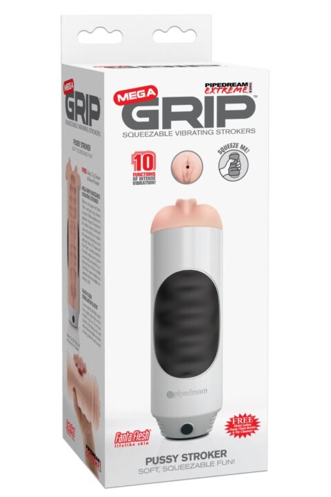 Mega Grip Vibrating Stroker Pussy  White/Black/Light