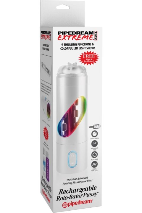 Rechargeable Roto-Bator Pussy  White/Clear/Multi