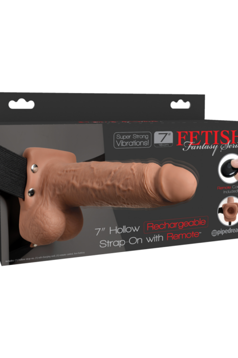 7" Hollow Strap-On with Remote  Tan/ Black