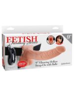 9" Vibrating Hollow Strap-On with Balls  Light/Black