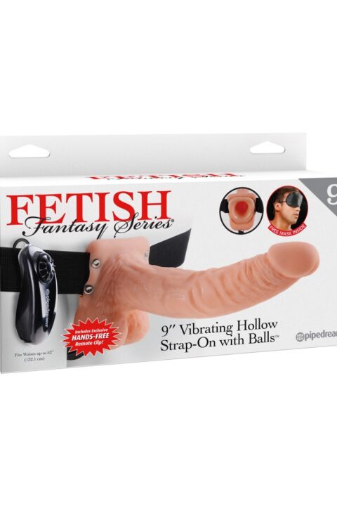 9" Vibrating Hollow Strap-On with Balls  Light/Black