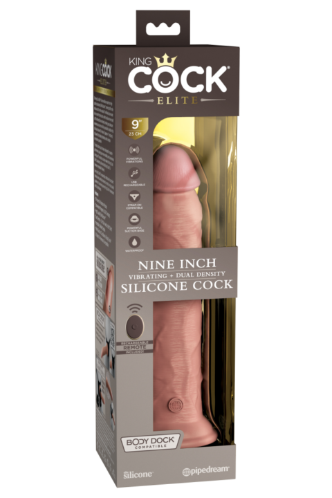 9" Dual Density Vibrating Silicone Cock with Remote  Light