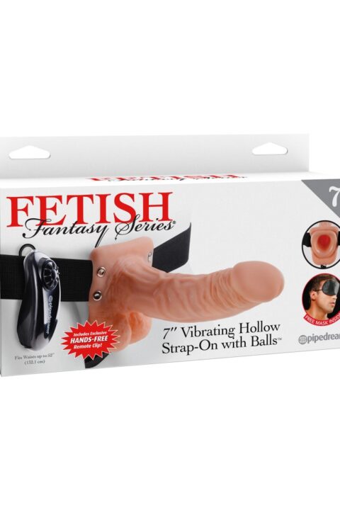 7" Vibrating Hollow Strap-On with Balls  Light/Black