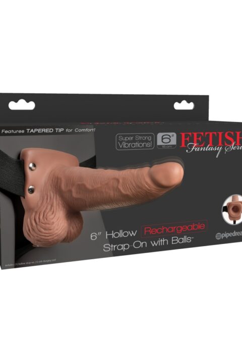 6" Hollow Rechargeable Strap-On with Balls Tan