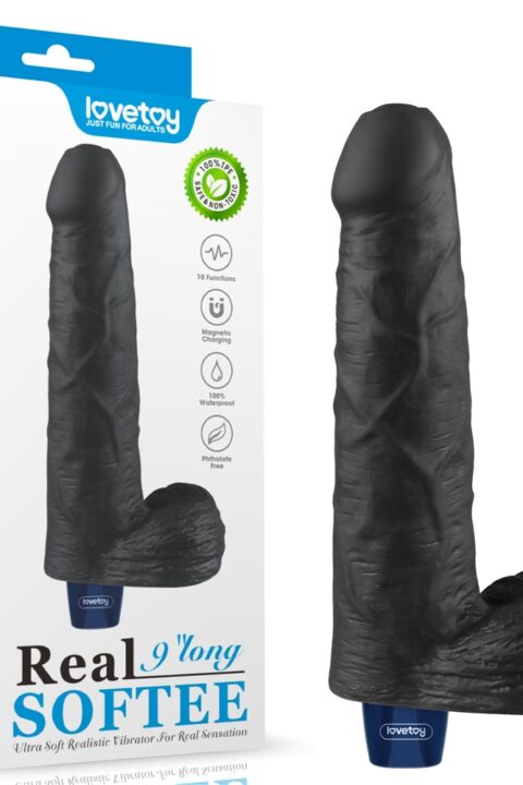 9" REAL SOFTEE Rechargeable Vibrating Dildo(Black)