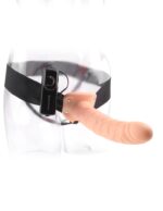 8" Vibrating Hollow Strap-On  Light/Black - Image 3