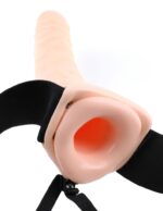 8" Vibrating Hollow Strap-On  Light/Black - Image 5