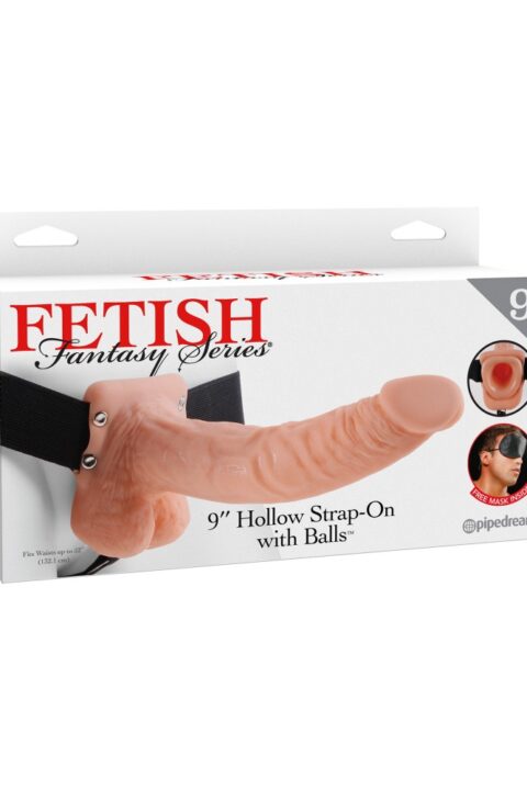 9" Hollow Strap-On with Balls  Light/Black