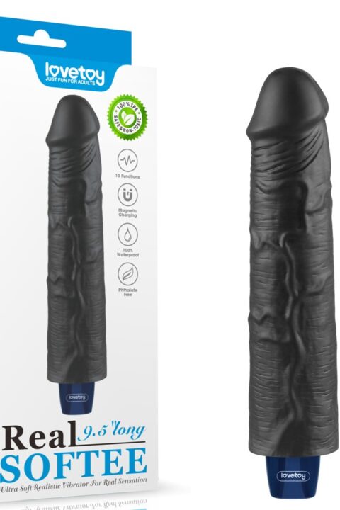 9.5" REAL SOFTEE Rechargeable Vibrating Dildo(Black)