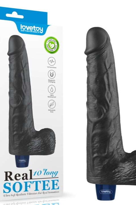 10" REAL SOFTEE Rechargeable Vibrating Dildo(Black)