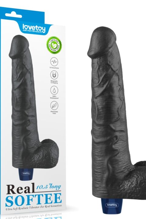 10.5" REAL SOFTEE Rechargeable Vibrating Dildo(Black)
