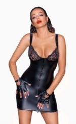Powerwetlook mini-dress with lace chest and 2-way zipper - M - Image 3