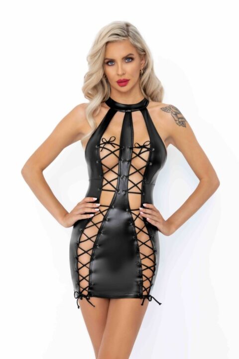 Powerwetlook dress with double lace-up front - XL