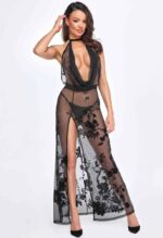 Divinity long flocked mesh dress with open back - XL - Image 3