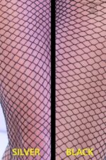 CR 4309 O/S 2 pairs 2 colors Black and Black/Silver(Lurex) small hole Fishnet Pantyhouse 1 Pair standard black color 1 Pair black/silver Lurex - Image 4