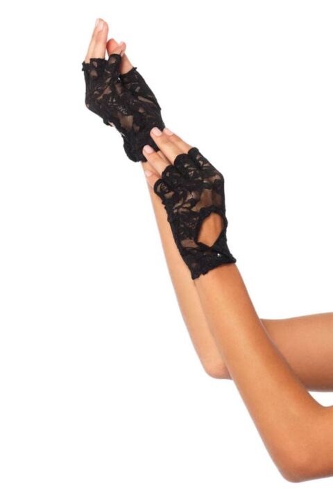 Lace Keyhole Gloves, black, O/S