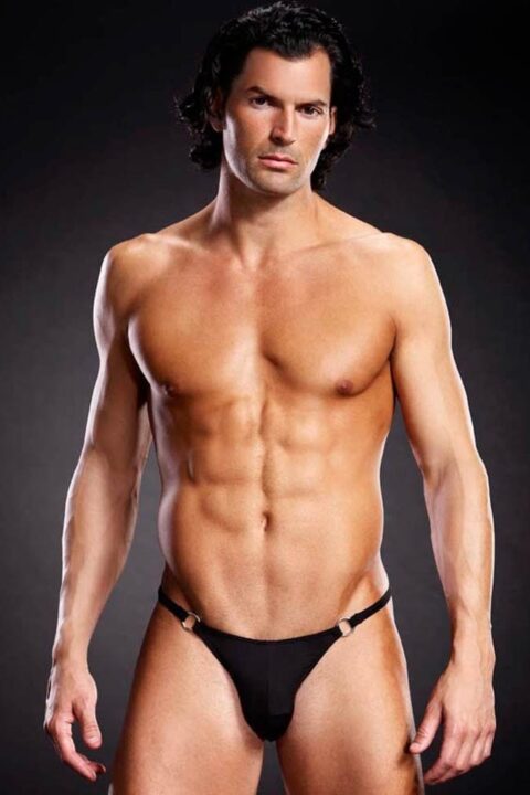 Microf. Thong w. Metal Rings Black S/M