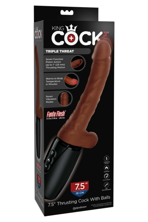 7.5" Thrusting Cock with Balls Brown