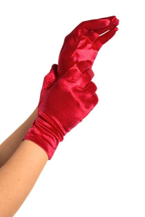 Wrist Length Satin Gloves, red, O/S
