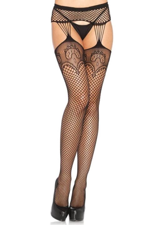 Net garterbelt stockings black O/S