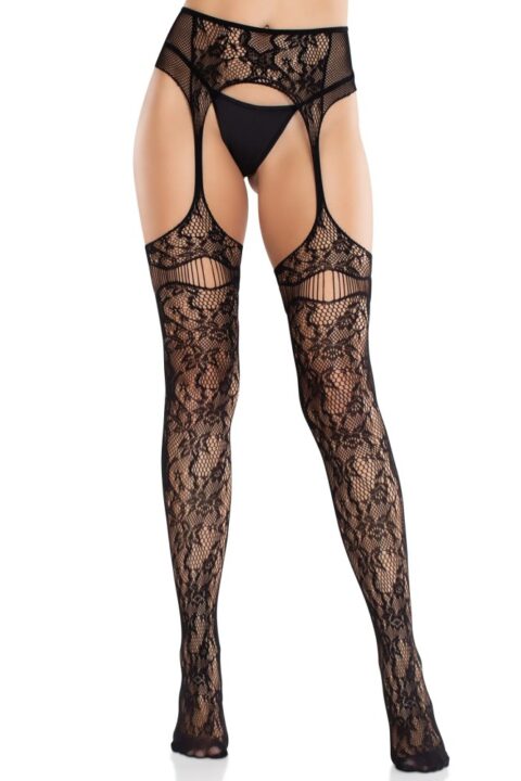 Net Stockings with Attached Garter Belt - Black O/S