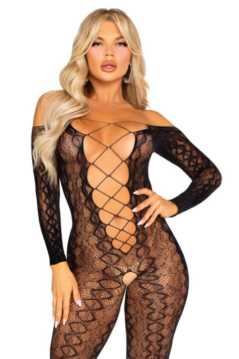 Crotchless, Footless Lingerie Bodystocking - Black O/S